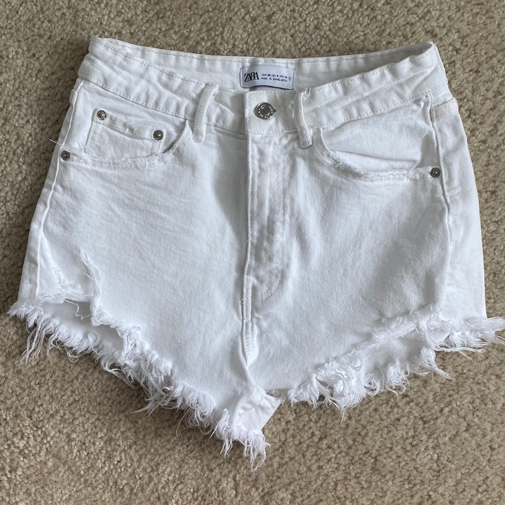 Zara white distressed denim shorts